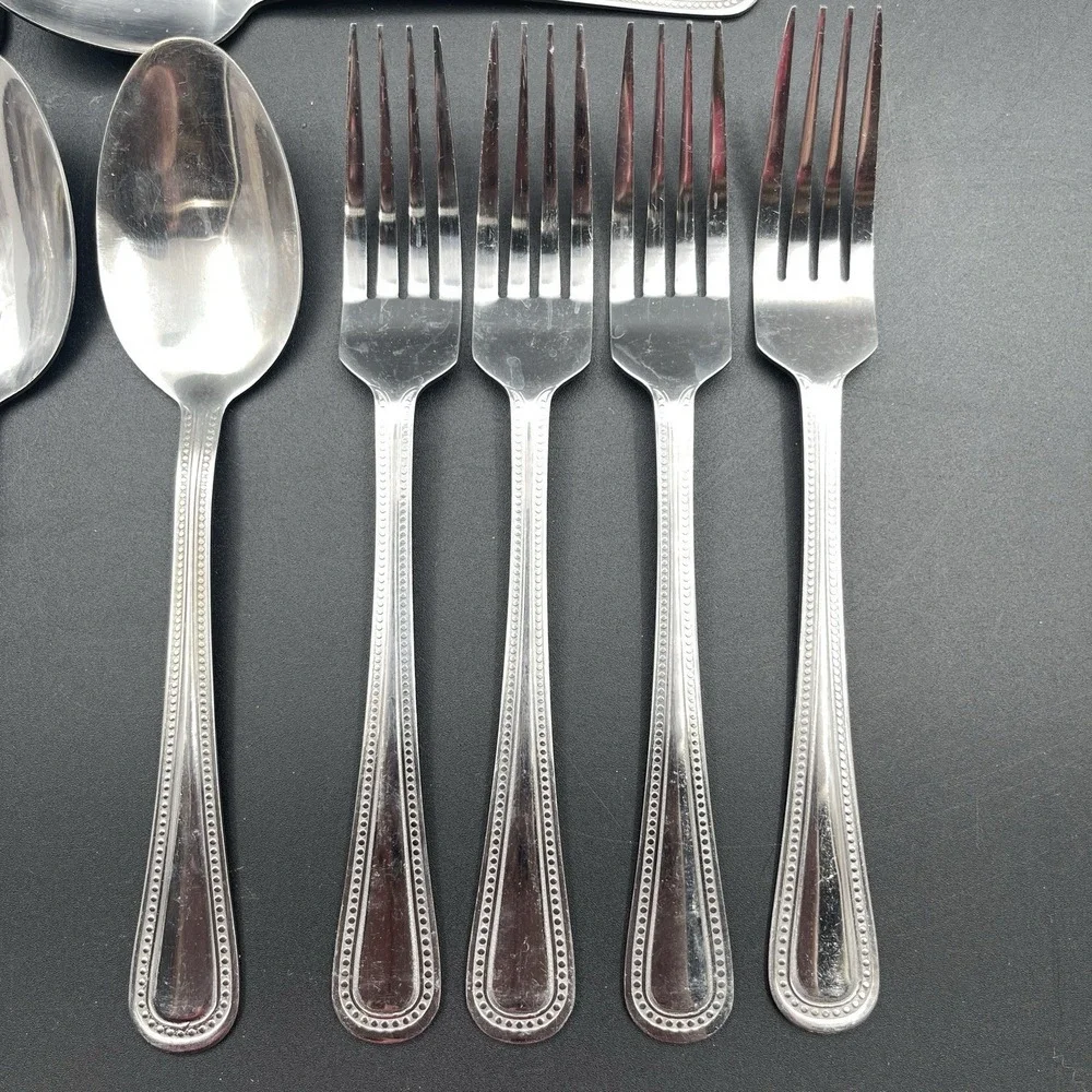 Pfaltzgraff Pearl Stainless Flatware Lot 18 Pieces Beaded Discontinued